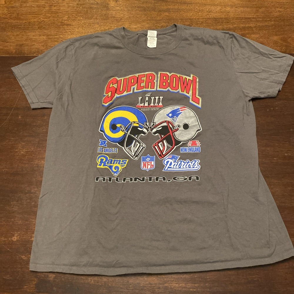 Super Bowl LIII‎ Patriots VS Rams 2019 Football NFL Sports Graphic Tee Grey